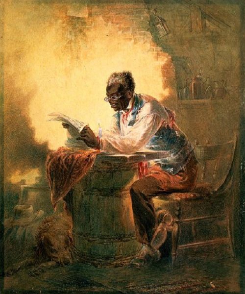 Black-Man-Reading-Newspaper-by-Candlelight